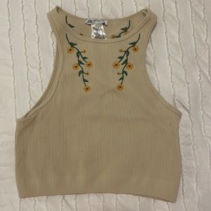 zara beige embroidered tank